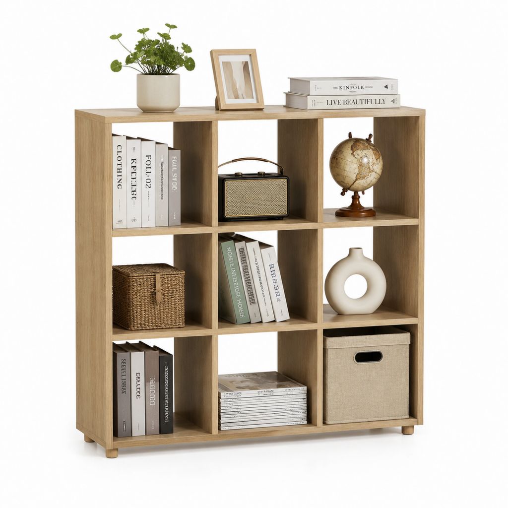 Libreria a cubi 9 vani rovere chiaro in pannello truciolare 90 x 30 x 90 cm