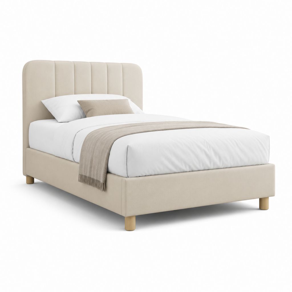 Letto a molle imbottito beige in poliestere con testiera arrotondata 160 x 200 cm