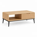 Tavolino da caffè rettangolare rovere chiaro in MDF con cassetto e vano aperto 100 x 50 x 45 cm