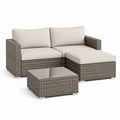 Set divano da giardino angolare 3 pezzi grigio tortora in rattan PE con cuscini e tavolino 195 x 140 x 63 cm
