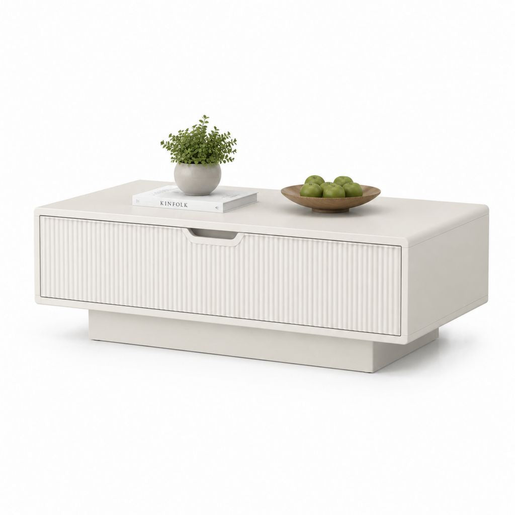 Tavolino da caffè bianco in MDF rettangolare con vano contenitore 100 x 50 x 40 cm