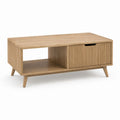 Tavolino da caffè rettangolare rovere in MDF 100 x 50 x 45 cm con cassetto e vano a giorno