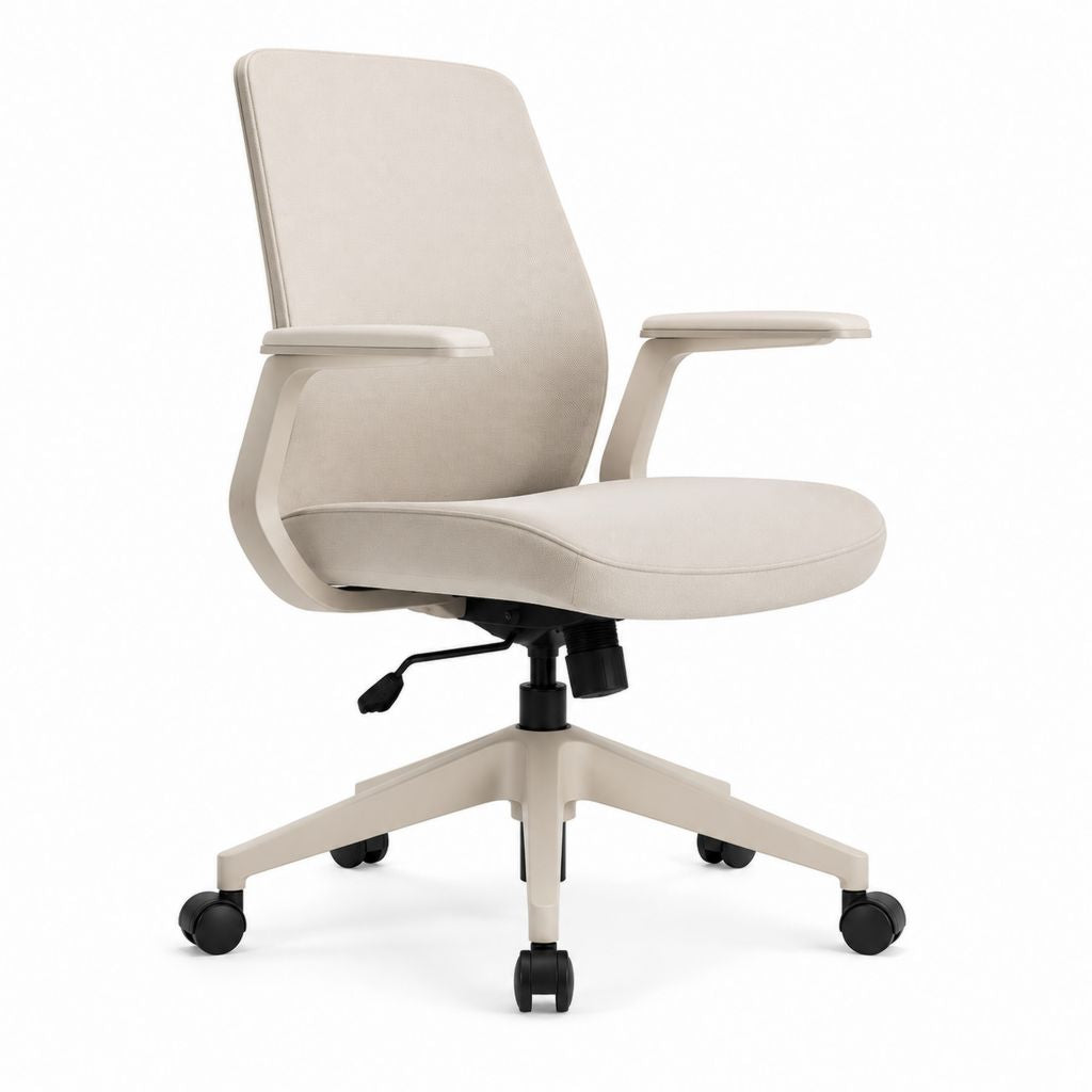 Sedia da ufficio girevole beige in poliestere con braccioli e altezza regolabile 60 x 60 x 100-110 cm