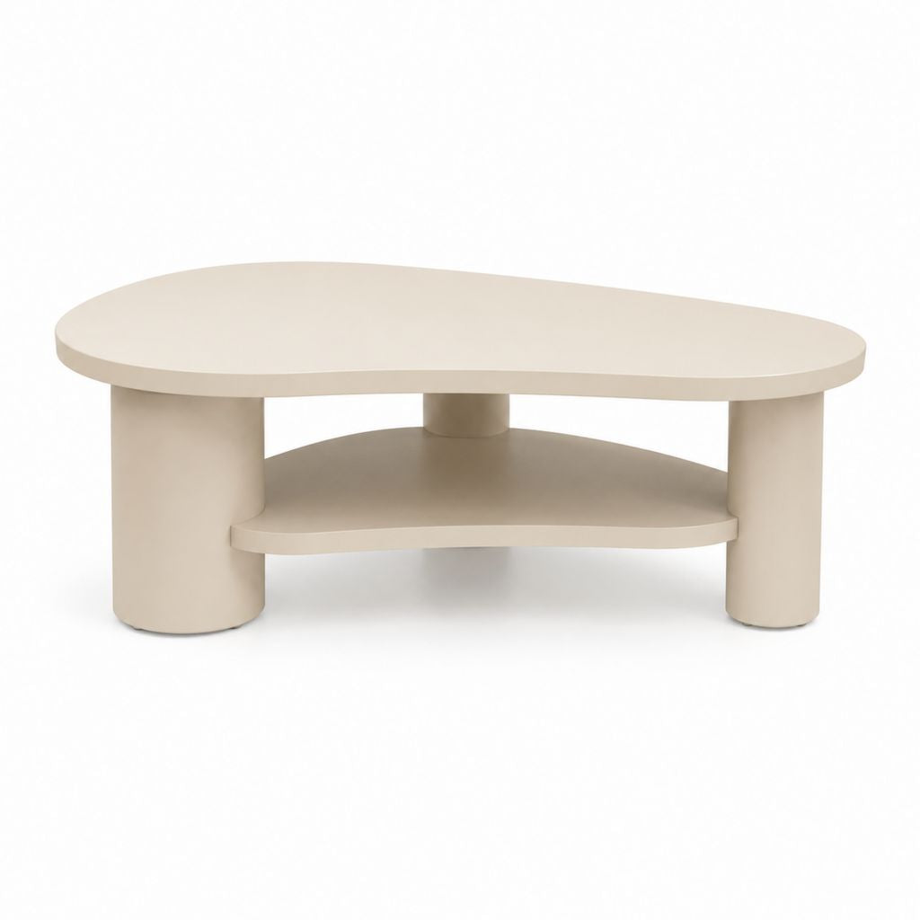 Tavolino da caffè ovale beige in MDF 100 x 60 x 42 cm con ripiano inferiore