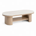 Tavolino da caffè ovale bianco effetto marmo e rovere in ceramica e MDF 120 x 60 x 45 cm
