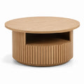Tavolino da caffè rotondo Colore rovere in MDF impiallacciato con vano contenitore Ø80 x 40 cm