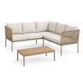 Set divano da giardino angolare con tavolino beige in alluminio e corda sintetica 210 x 210 x 75 cm