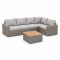 Set salotto da giardino angolare 6 pezzi grigio in rattan PE con cuscini 300 x 220 x 68 cm
