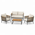 Set salotto da giardino 4 pezzi beige e nero in alluminio corda poliestere e acacia con divano 120 x 72 x 78 cm