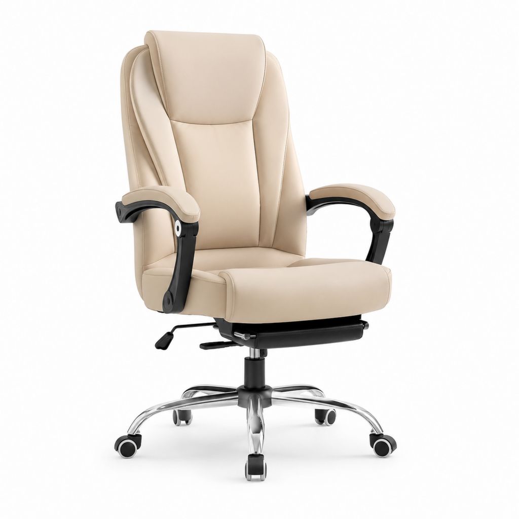 Sedia da ufficio direzionale beige in pelle PU con schienale alto 68 x 70 x 120-130 cm