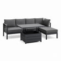 Set divano da giardino angolare con tavolo elevabile antracite in acciaio e poliestere 200 x 140 x 85 cm