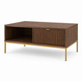 Tavolino da caffè con contenitore marrone in MDF impiallacciato noce 100 x 60 x 45 cm