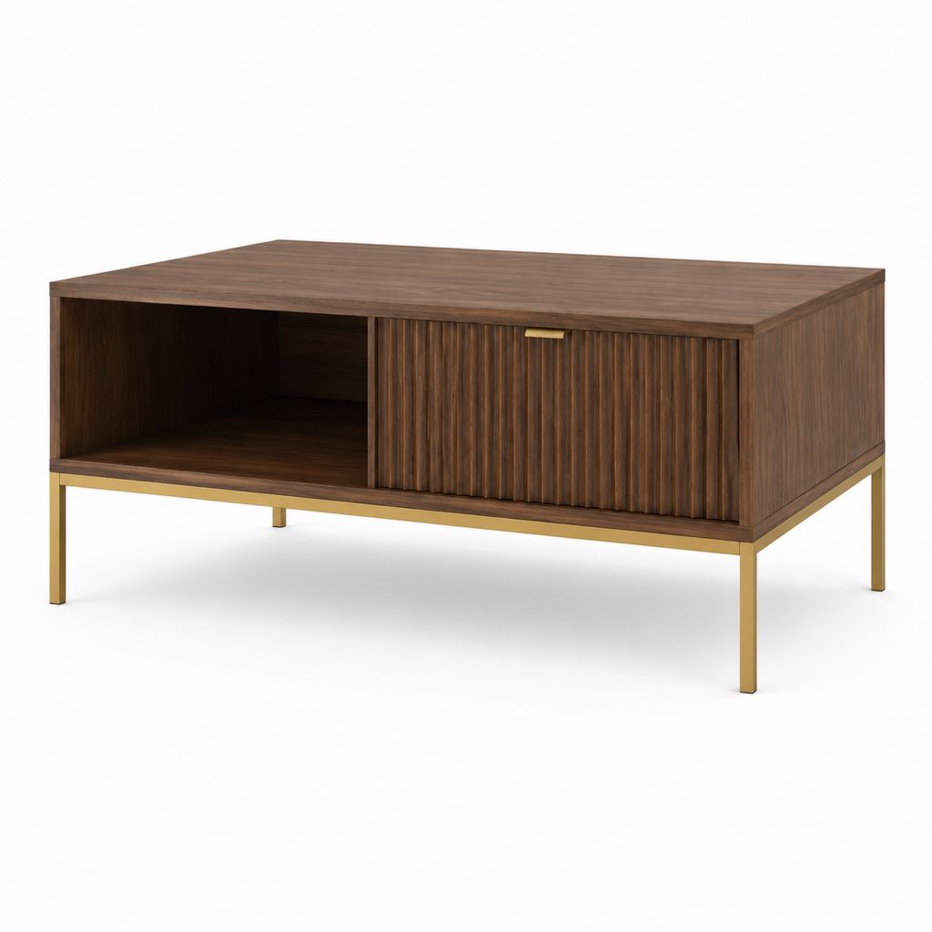 Tavolino da caffè con contenitore marrone in MDF impiallacciato noce 100 x 60 x 45 cm