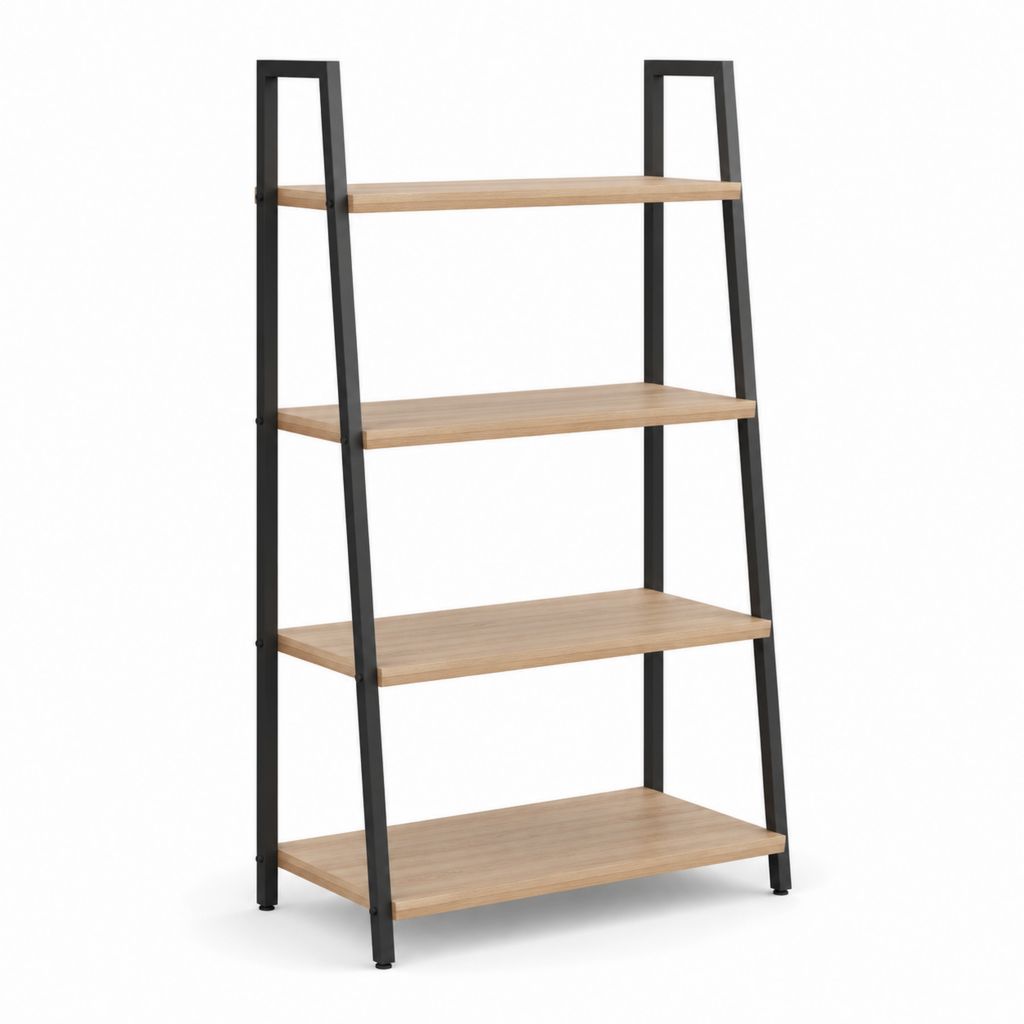 Scaffale a scala 4 ripiani marrone rovere e nero in MDF e acciaio 60 x 35 x 160 cm