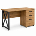 Scrivania da ufficio rettangolare con 3 cassetti rovere e acciaio 120 x 60 x 75 cm