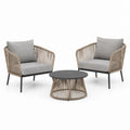 Set da giardino 2 poltrone e tavolino rotondo beige e grigio in corda sintetica e acciaio 68 x 75 x 78 cm