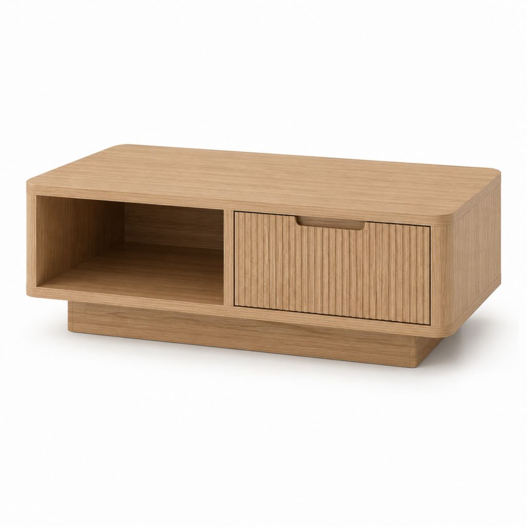 Tavolino da caffè rettangolare rovere chiaro in MDF impiallacciato 100 x 60 x 40 cm con vano e anta